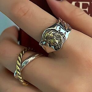 STERLING SILVER FACE RING BUNDLE TWO TONE